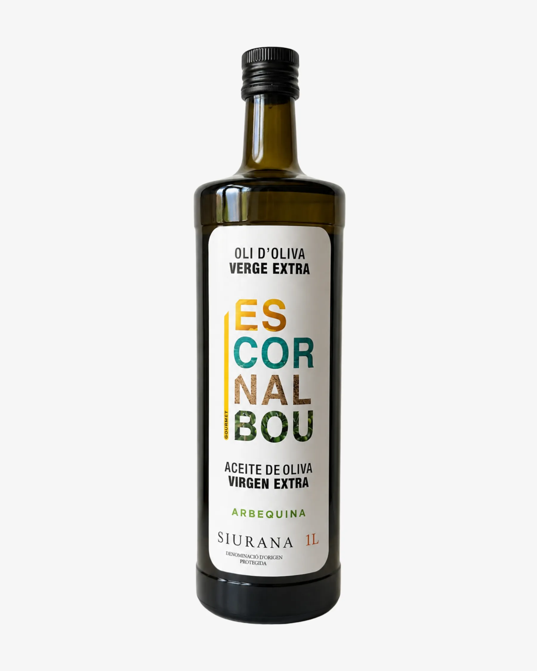 Aceite de oliva virgen extra variedad arbequina Escornalbou Gourmet en botella de cristal de 1L