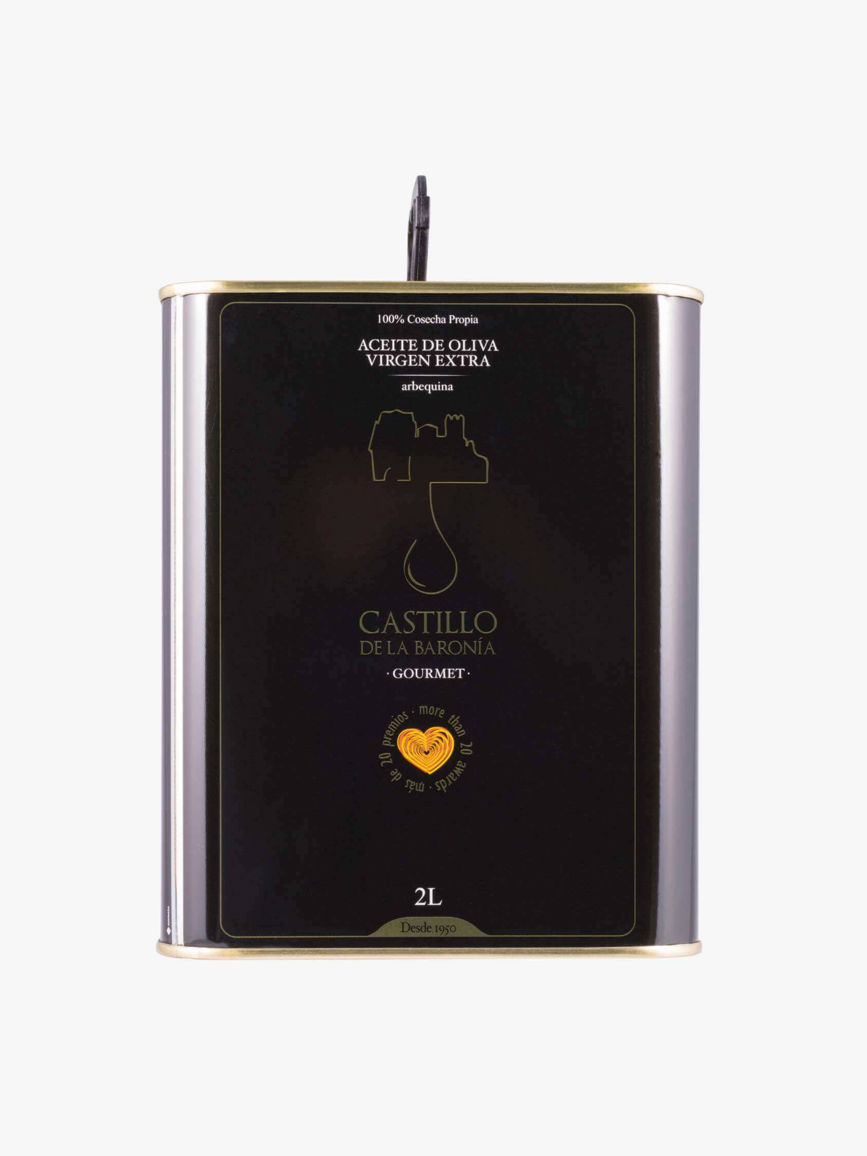 2L Oli d'Oliva Verge Extra 100% Arbequina Castillo De La Baronía – Llauna INOX d'acabat premium. Producte cardiosaludable. Més de 20 premis.  