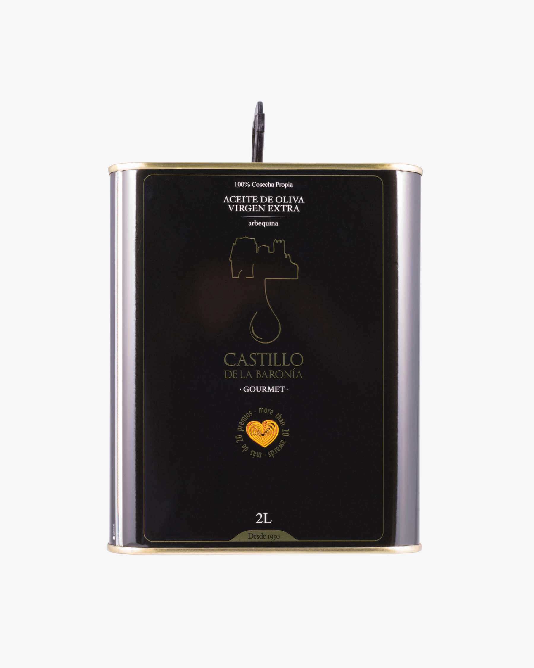 2L Aceite De Oliva Virgen Extra 100% Arbequina Castillo De La Baronía – Lata INOX de acabado premium. Producto cardiosaludable. Más de 20 premios.
