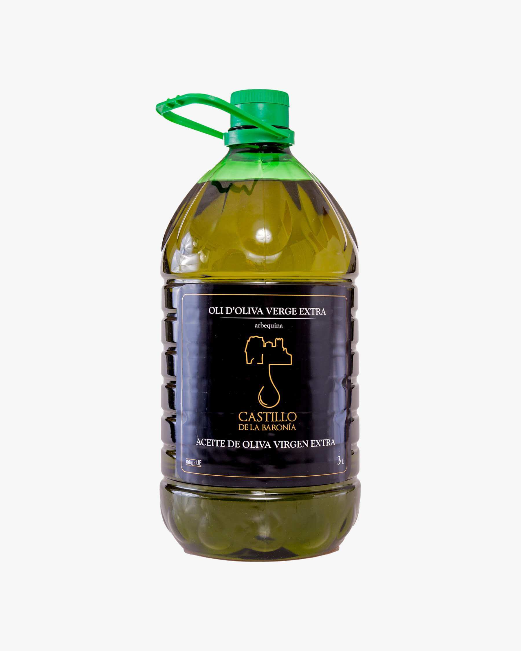 Comprar aceite de oliva virgen extra variedad arbequina Castillo de la Baronía en garrafa PET oscura de 3 litros