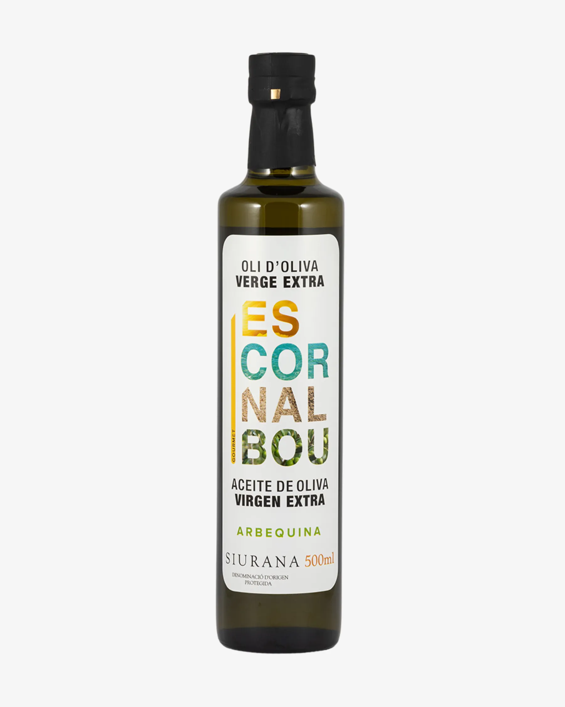 Aceite de oliva virgen extra variedad arbequina Escornalbou Gourmet en botella de cristal de 500ml