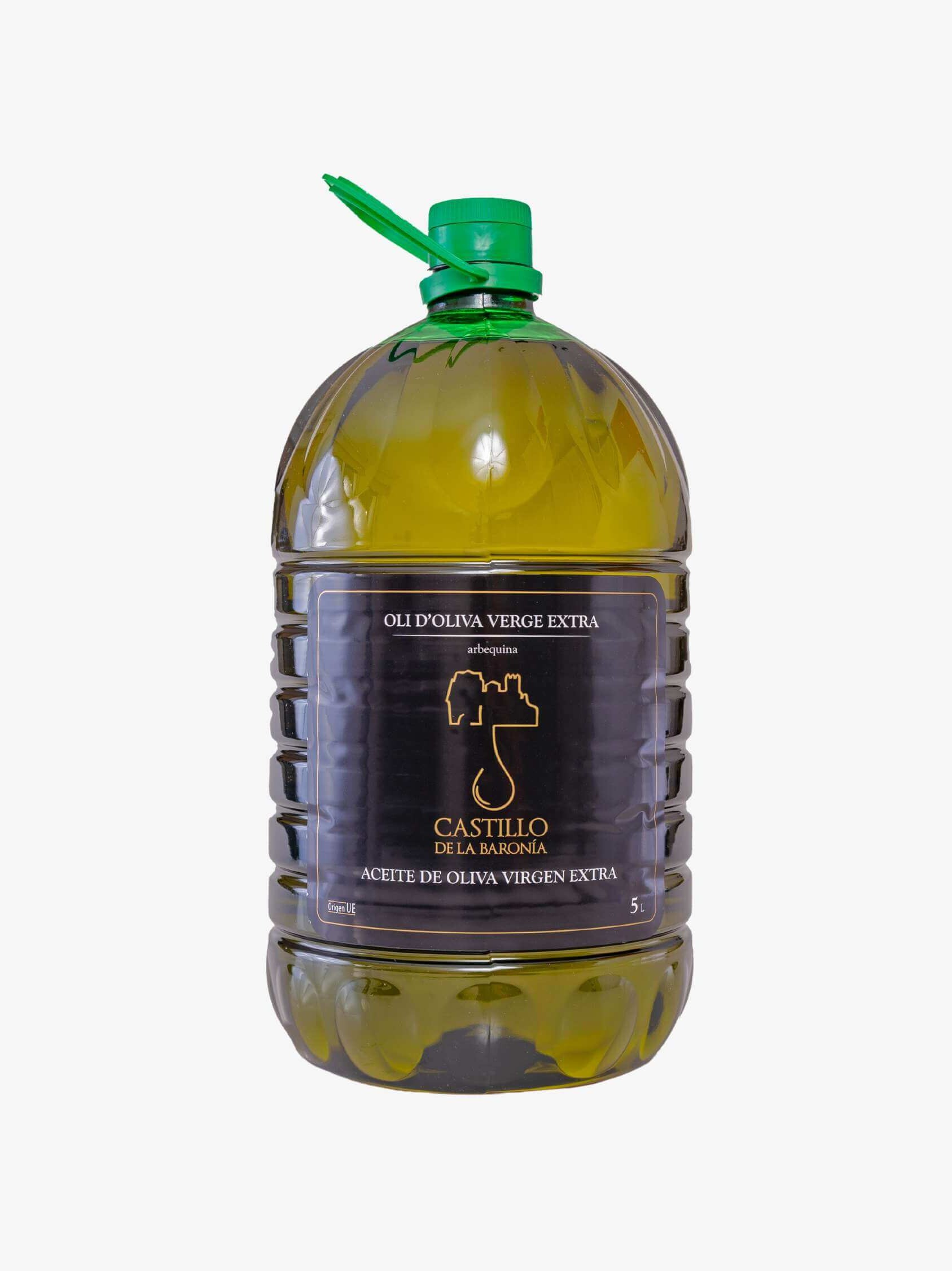 Comprar aceite de oliva virgen extra variedad arbequina Castillo de la Baronía en garrafa PET oscura de 5 litros