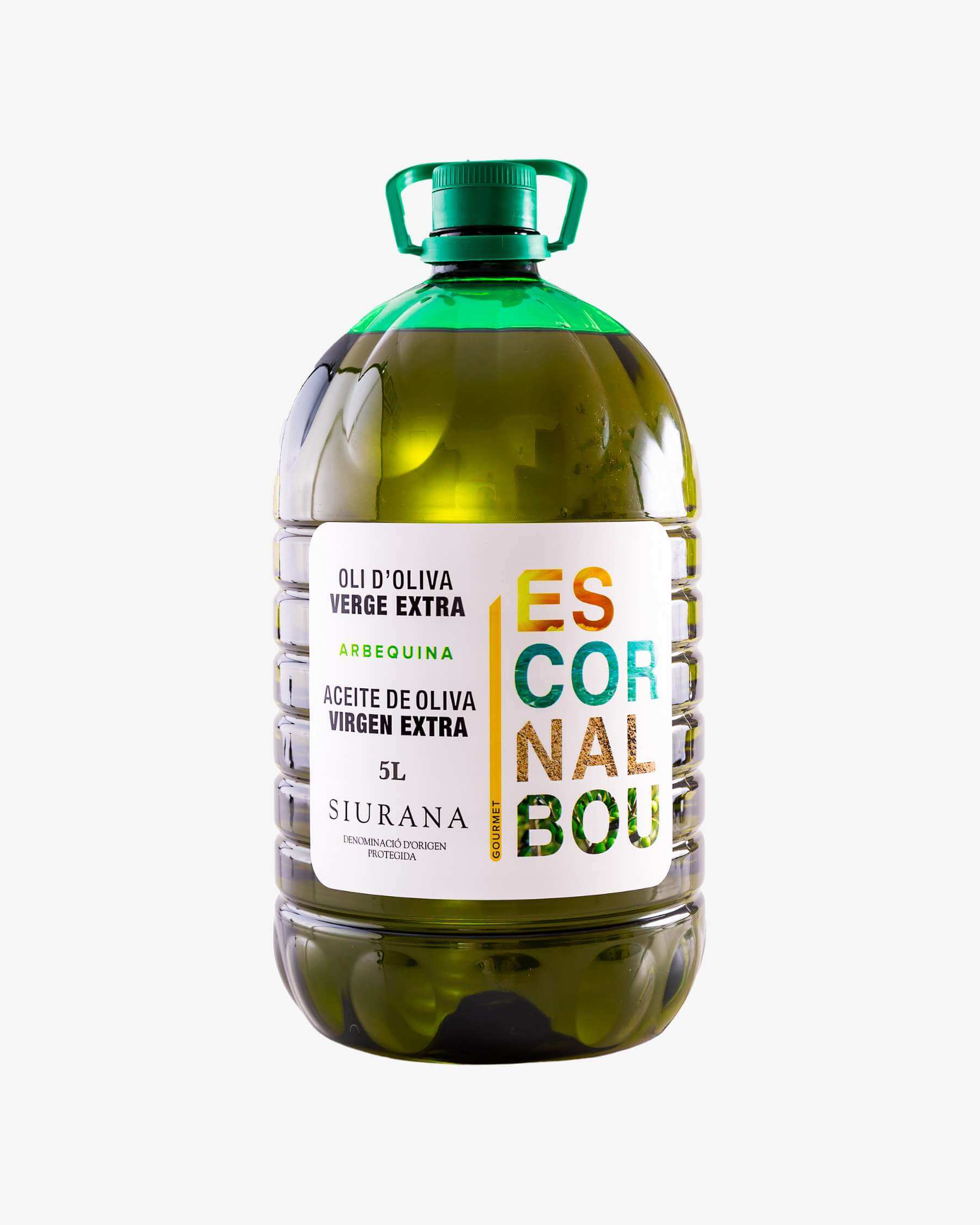 Comprar aceite de oliva virgen extra variedad arbequina Escornalbou Gourmet en garrafa PET oscura de 5 litros