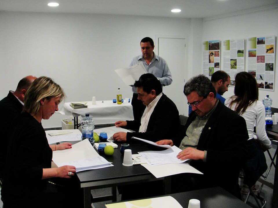 Oleòleg explicant notes del tast d'oli d'oliva verge extra Escornalbou a Riudecanyes.