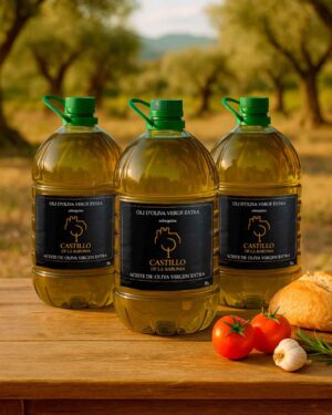 PACK DE 3 GARRAFAS DE 5 LITROS ACEITE DE OLIVA VIRGEN EXTRA ARBEQUINA CASTILLO DE LA BARONIA