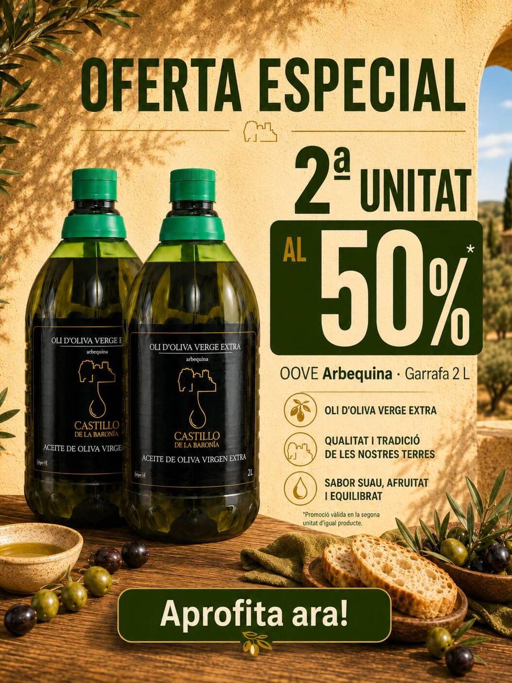 OFERTA - 2a unitat amb un 50% de descompte - 2L Oli d’Oliva Verge Extra Arbequina | Castillo De La Baronía