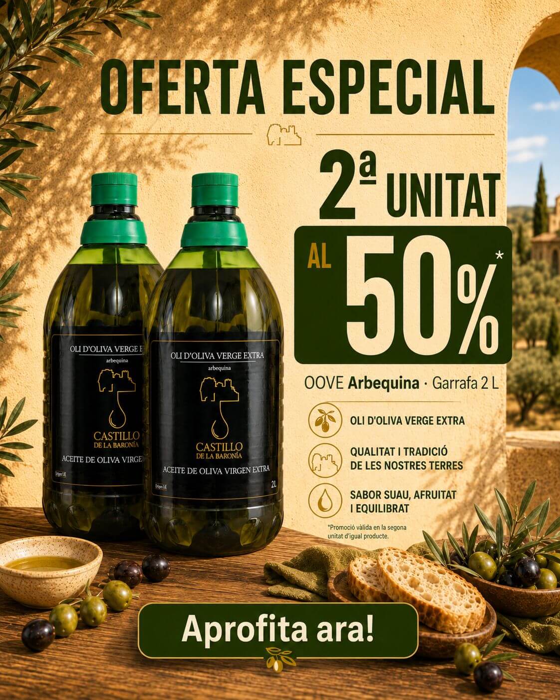 OFERTA - 2a unitat amb un 50% de descompte - 2L Oli d’Oliva Verge Extra Arbequina | Castillo De La Baronía
